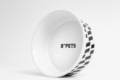 B"PETS Black and White Herringbone Ceramic Pet Bowl