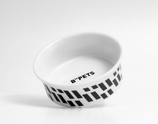 B"PETS Black and White Herringbone Ceramic Pet Bowl